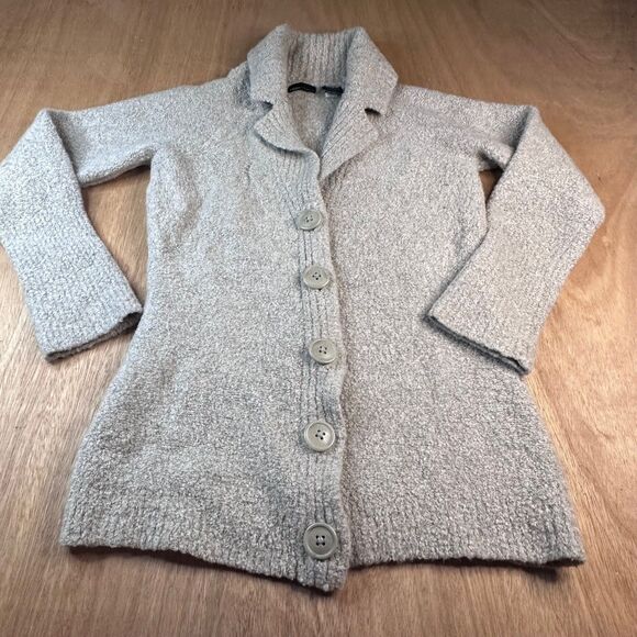 Moda International Wool Blend Boucle Cardigan Gray Brown Button Sweater L - Picture 1 of 4